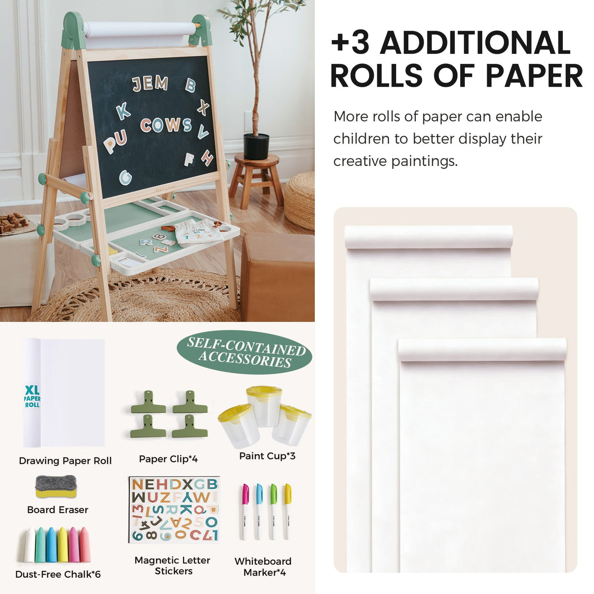 Tiny Land Magnitales Double-Sided Art Easel & Paper Roll Set