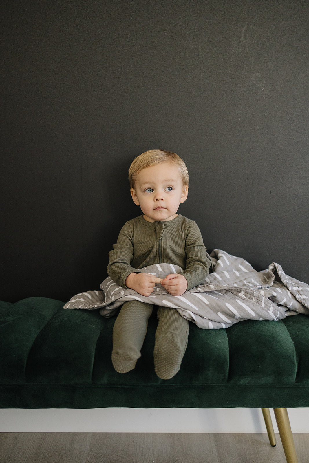 Mebie Baby Winter Green Organic Cotton Ribbed Zipper Onesie Pajamas