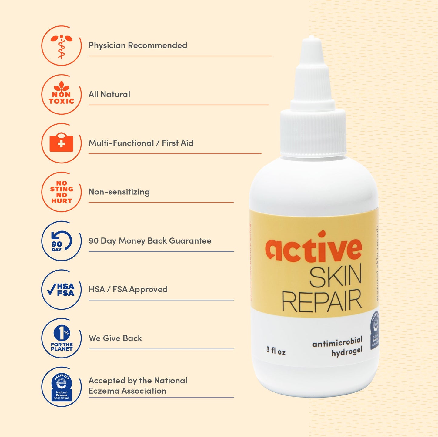Active Skin Repair Hydrogel | FDA-Cleared Hypochlorous Acid Wound Care Gel | 0.012% HOCl First Aid Treatment | Medical-Grade Hydrogel for Cuts, Burns & Skin Repair | Made in USA - 3oz