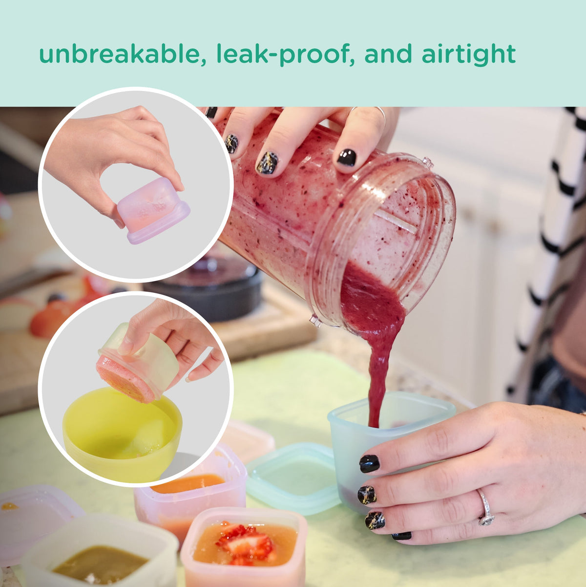 Olababy Silicone Baby Food Storage Containers, Freezer-Safe (4-Pack)