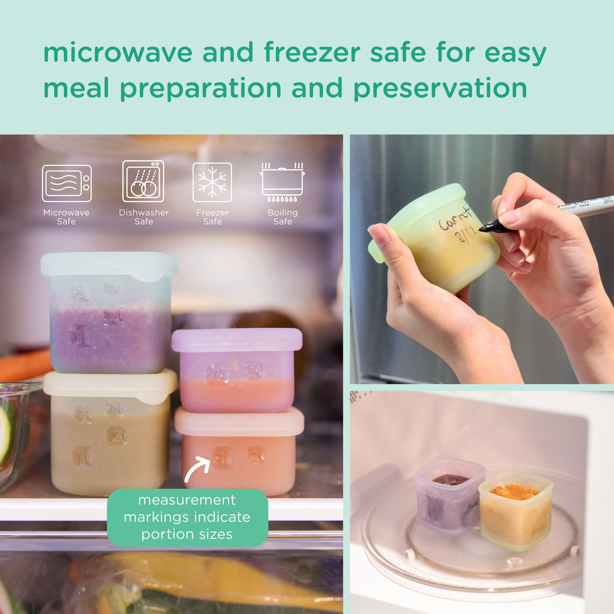 Olababy Silicone Baby Food Storage Containers, Freezer-Safe (4-Pack)