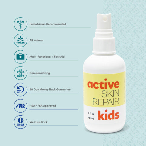Active Skin Repair Kids Spray | FDA-Cleared Hypochlorous Acid First Aid Spray | 0.012% HOCl Wound Care for Children | Non-Stinging Antiseptic | Medical-Grade Formula | Made in USA - 3oz