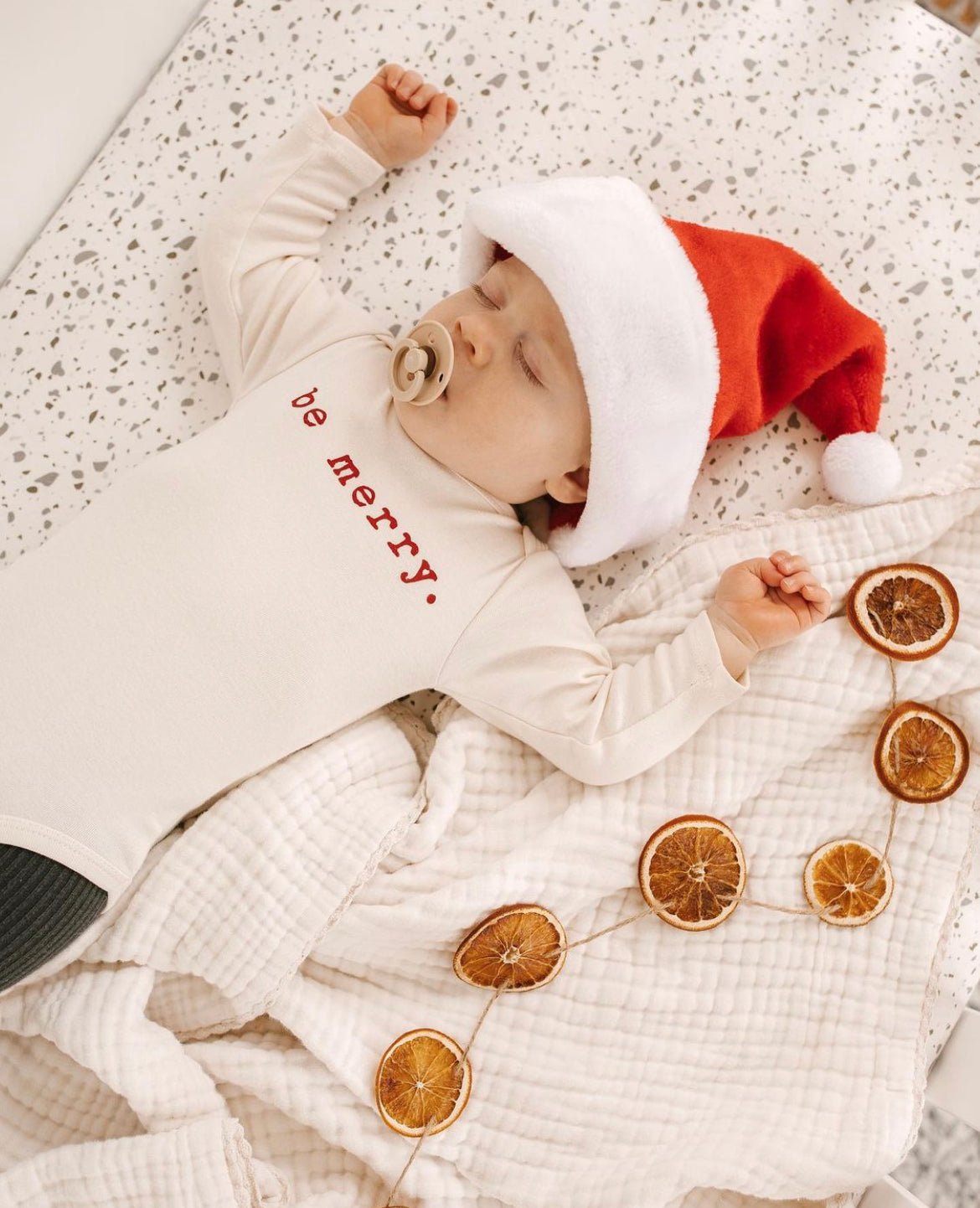 Be Merry Organic Cotton Baby Bodysuit – Long Sleeve, Red or Olive, 0–24M