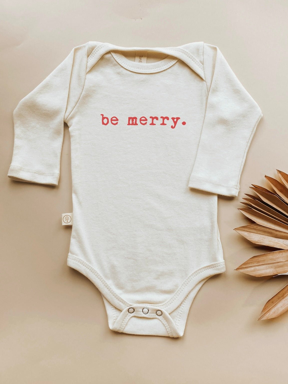 Be Merry Organic Cotton Baby Bodysuit – Long Sleeve, Red or Olive, 0–24M