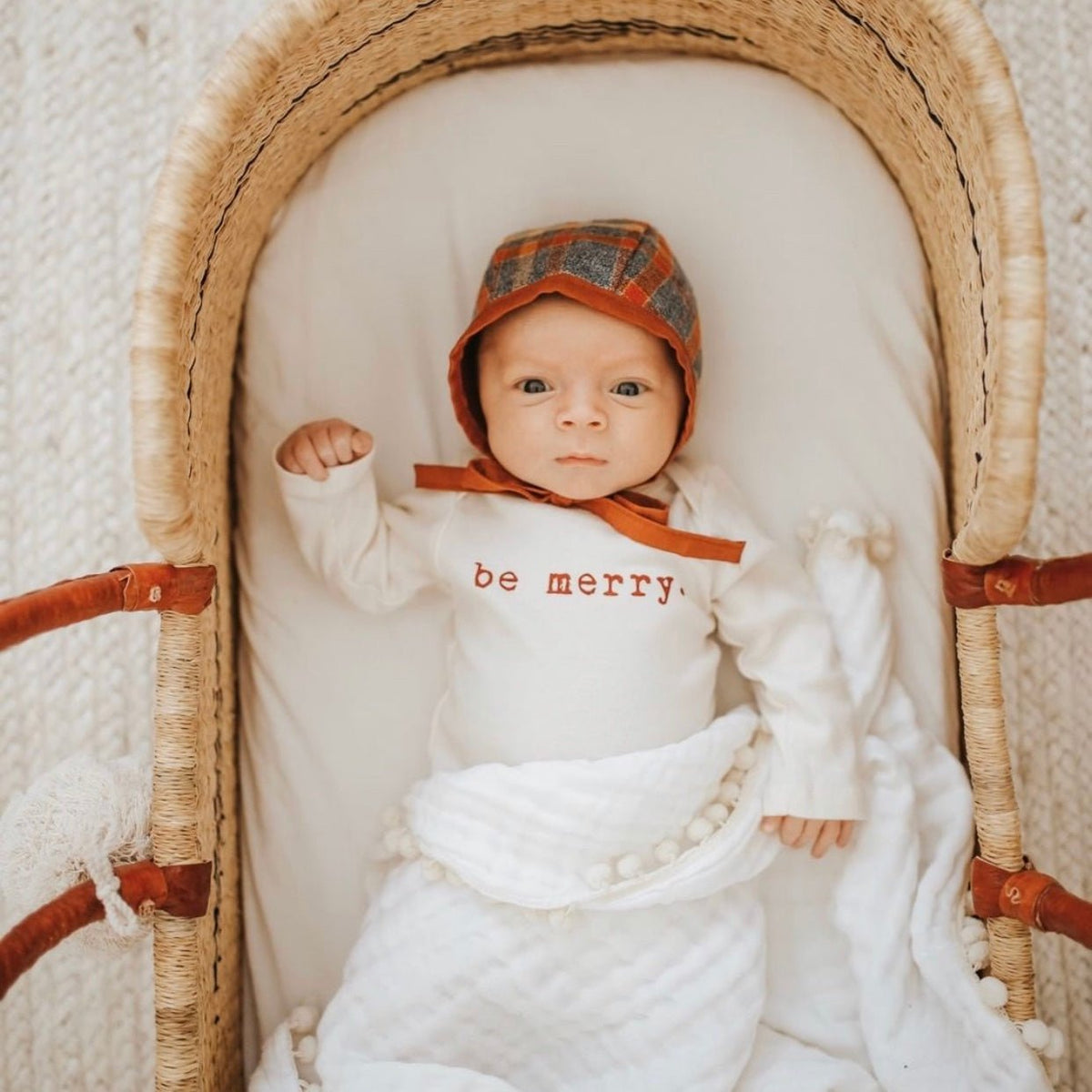 Be Merry Organic Cotton Baby Bodysuit – Long Sleeve, Red or Olive, 0–24M