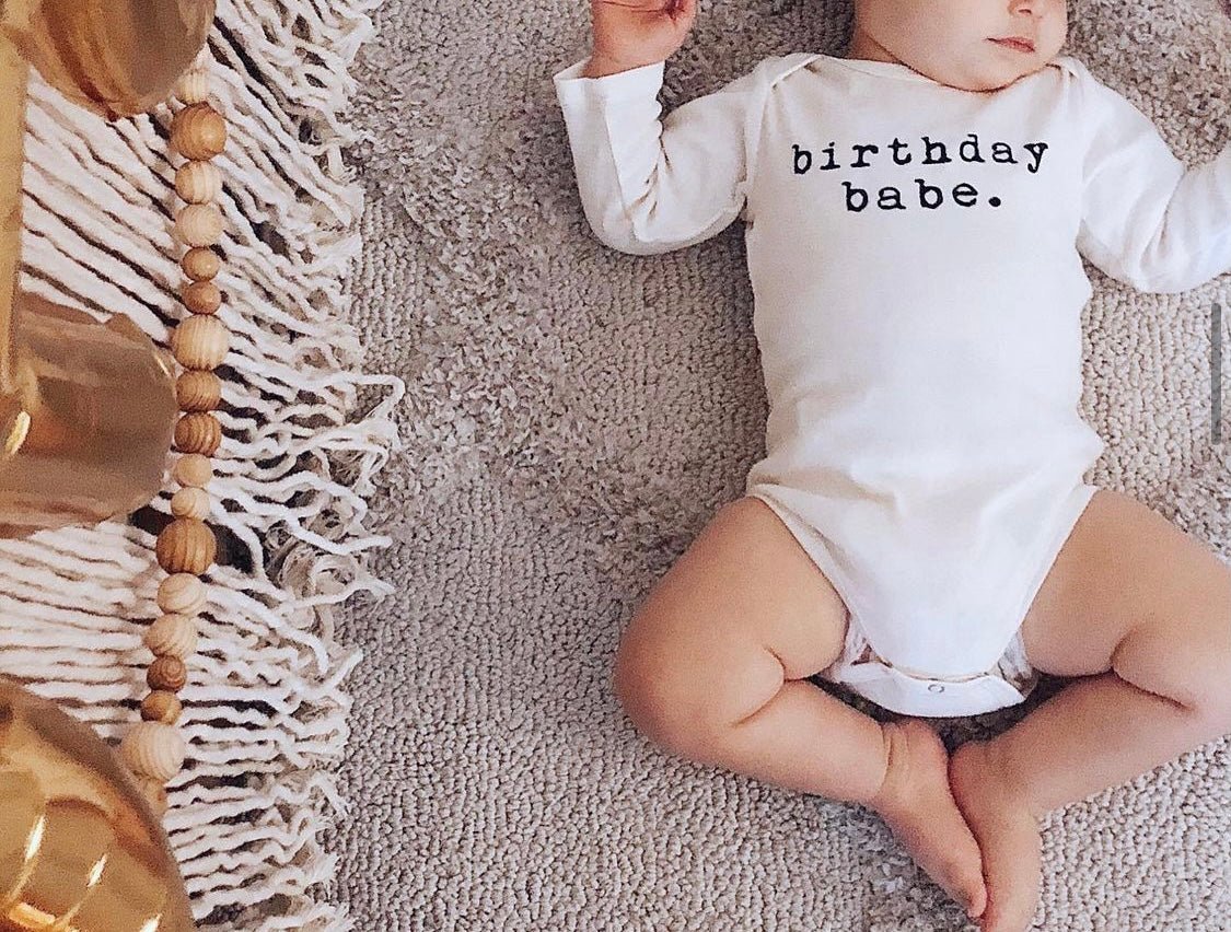 Birthday Babe Organic Cotton Baby Bodysuit – Long Sleeve, 0–24M