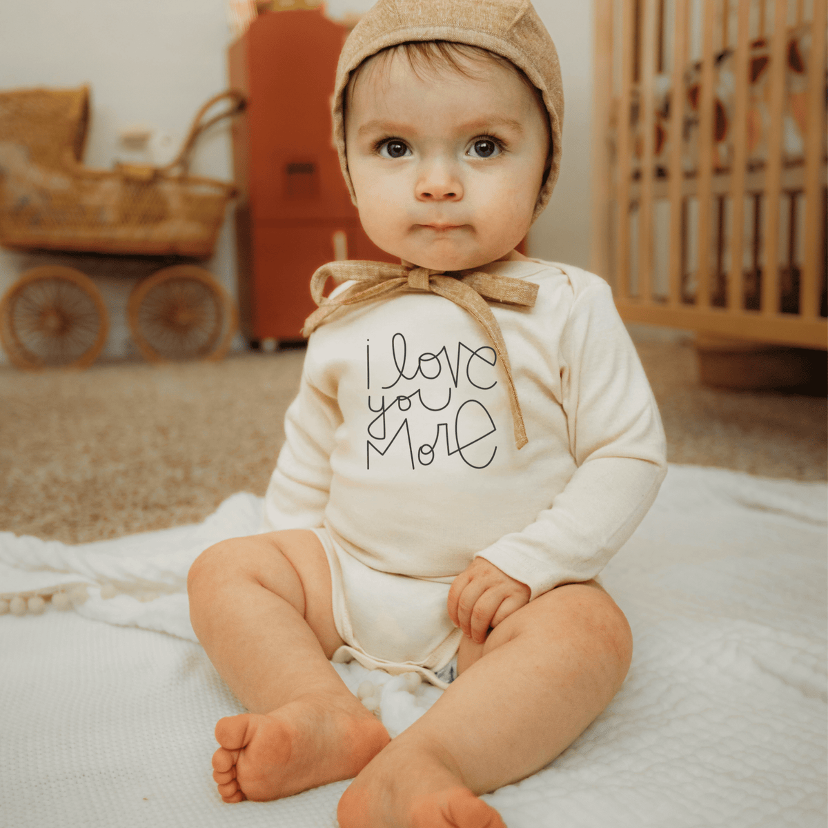 I Love You More Organic Cotton Baby Bodysuit – Long Sleeve, Black or Red, 0–24M