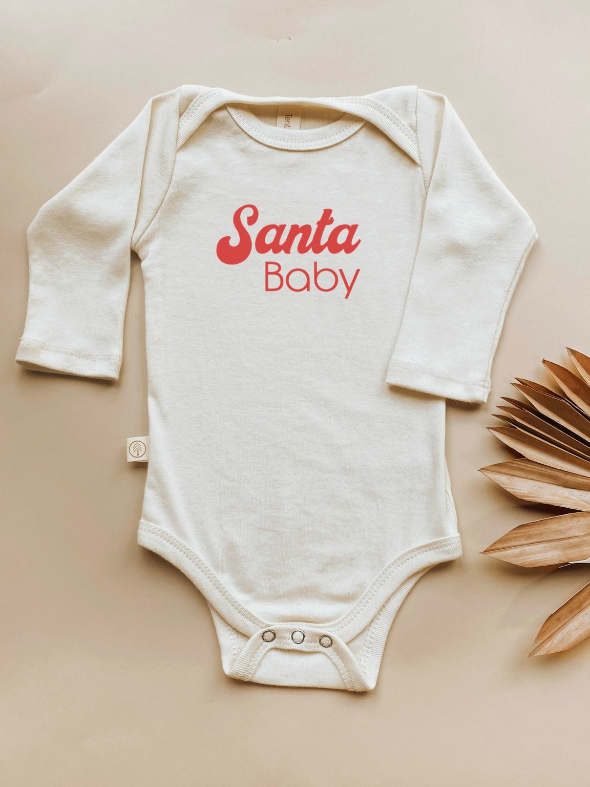 Santa Baby Organic Cotton Baby Bodysuit – Long Sleeve, Red or Olive, 0–24M