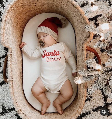 Santa Baby Organic Cotton Baby Bodysuit – Long Sleeve, Red or Olive, 0–24M