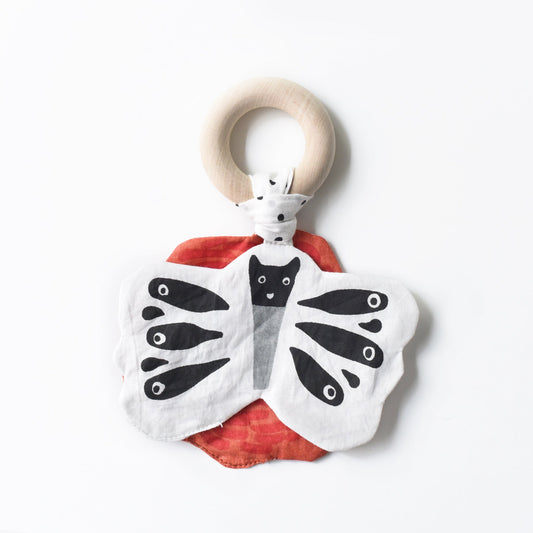 Wee Gallery Organic Cotton Crinkle Baby Teether Ring -  Butterfly