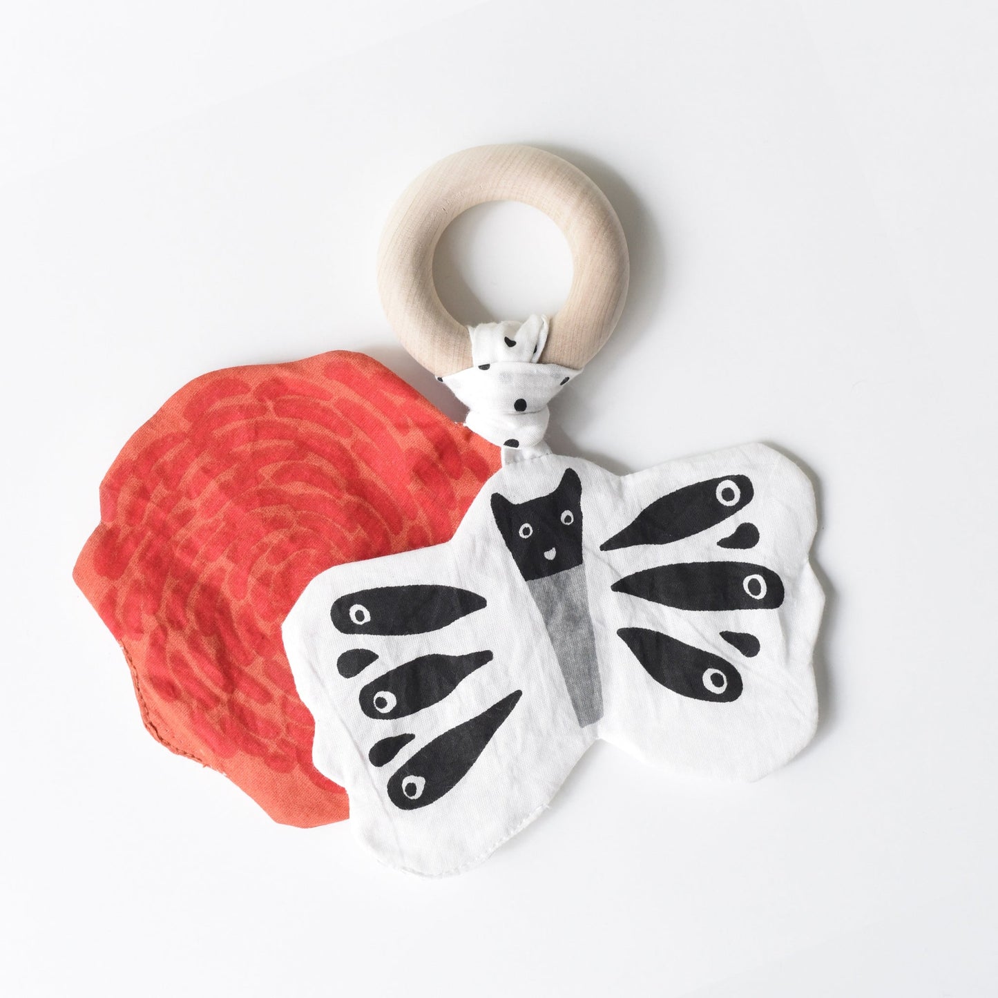 Wee Gallery Organic Cotton Crinkle Baby Teether Ring -  Butterfly