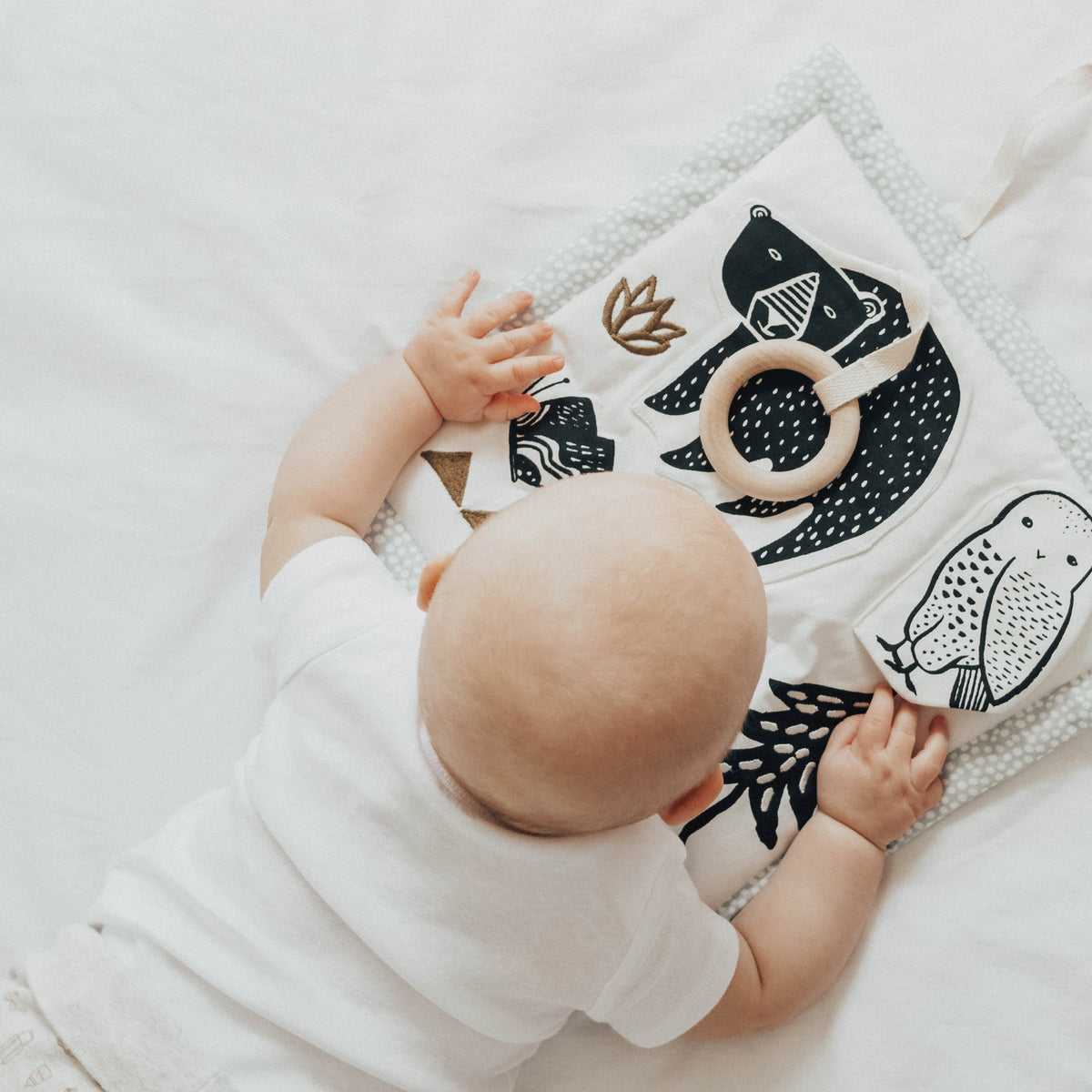 Wee Gallery Organic Cotton Baby Activity Pad – Woodland (Crinkle, Rattle & Maple Teether)