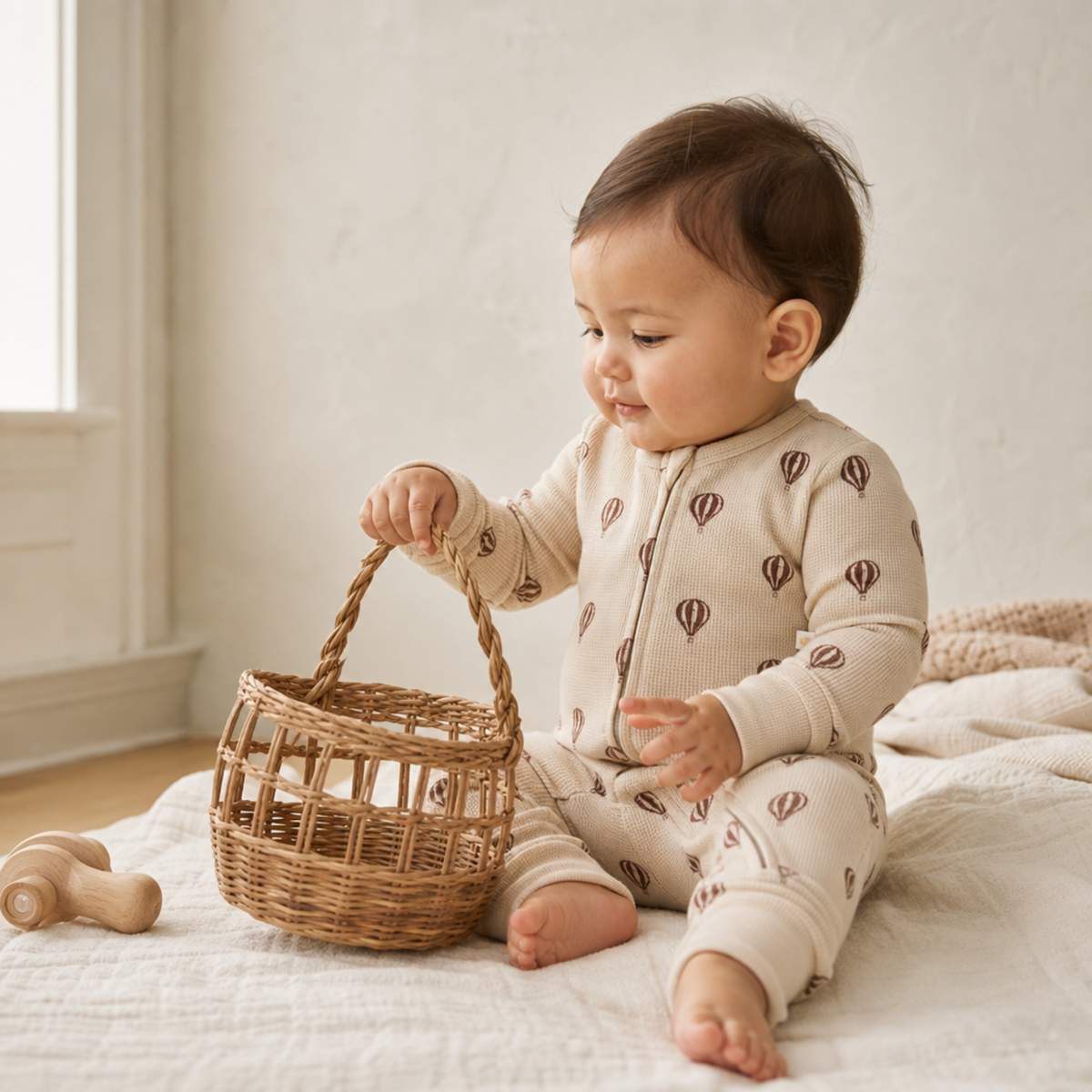 Organic Cotton 2-Way Zip Romper with Convertible Footies & Mittens for Babies – Ballon Voyage