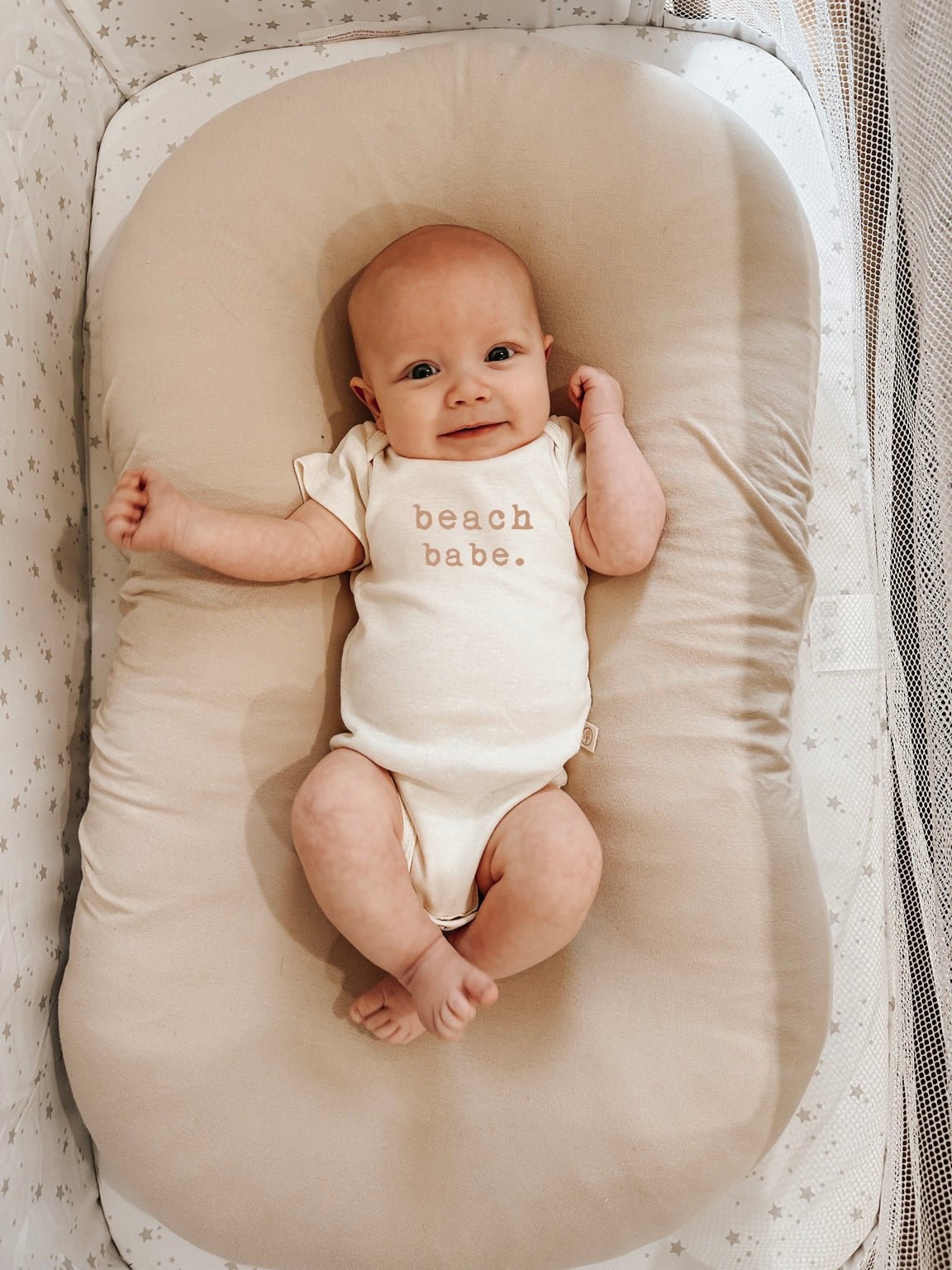 Beach Babe Clay Organic Cotton Baby Bodysuit – Short Sleeve, 0–18M