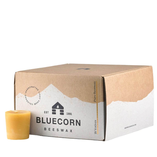Bluecorn Pure Beeswax Votive Candles – 4-Pack or 18-Pack, Raw or Ivory