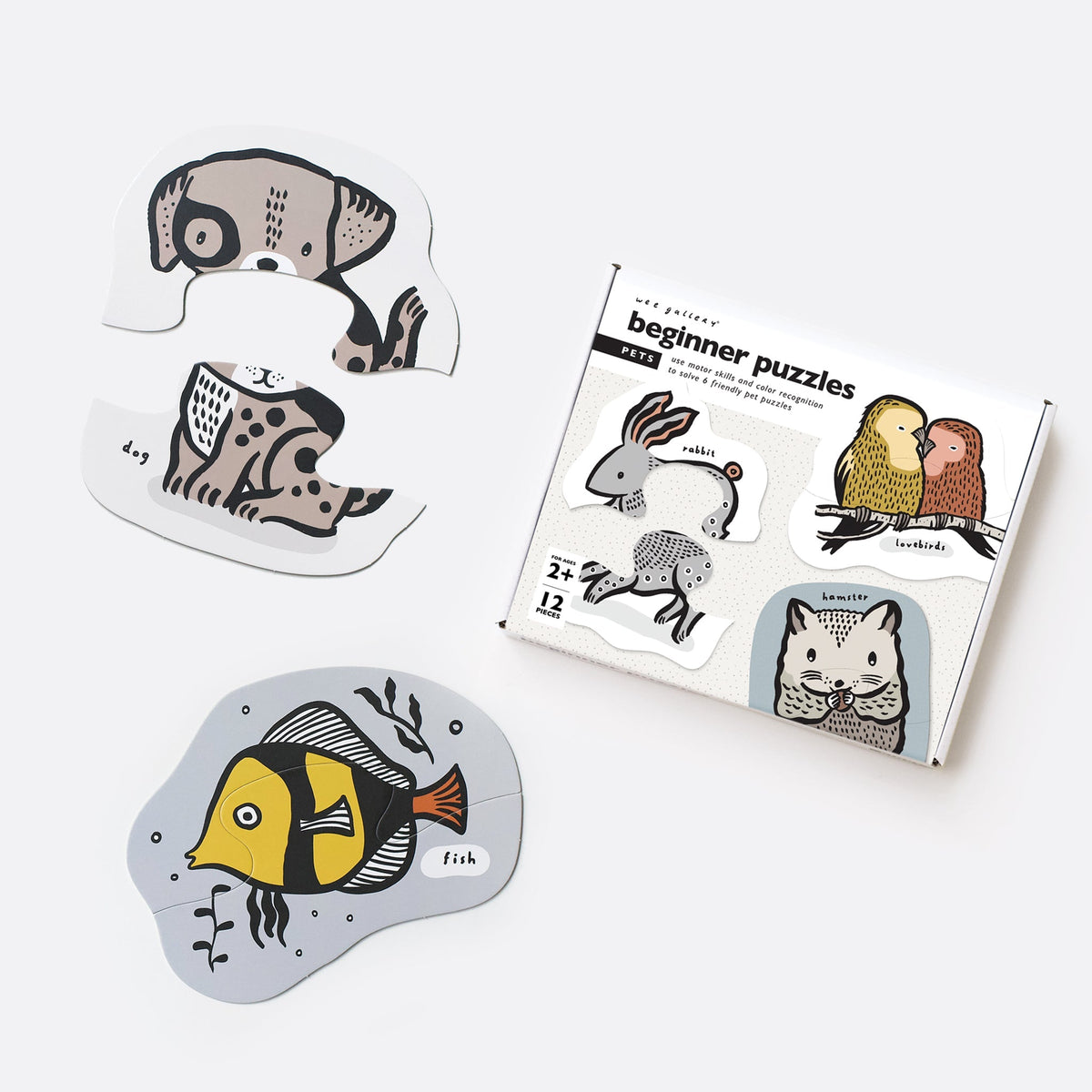 Wee Gallery Beginner Puzzles – Pets (6 Two-Piece Toddler Puzzles)