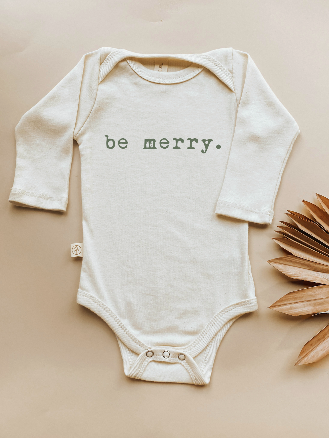 Be Merry Organic Cotton Baby Bodysuit – Long Sleeve, Red or Olive, 0–24M