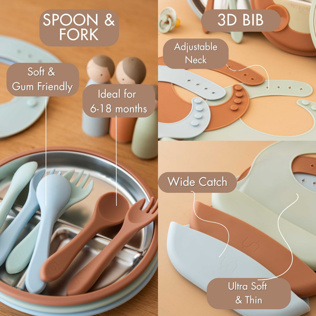 Tots Ground Complete Eco-Friendly Stainless Steel Baby and Toddler Feeding Set | Sage Green
