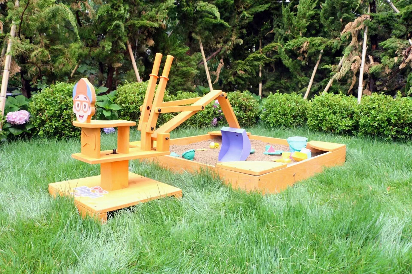 Avenlur Blippi Excavator: Wooden Sustainable Ride-On Sandbox Toy with 360° Swivel for Toddlers
