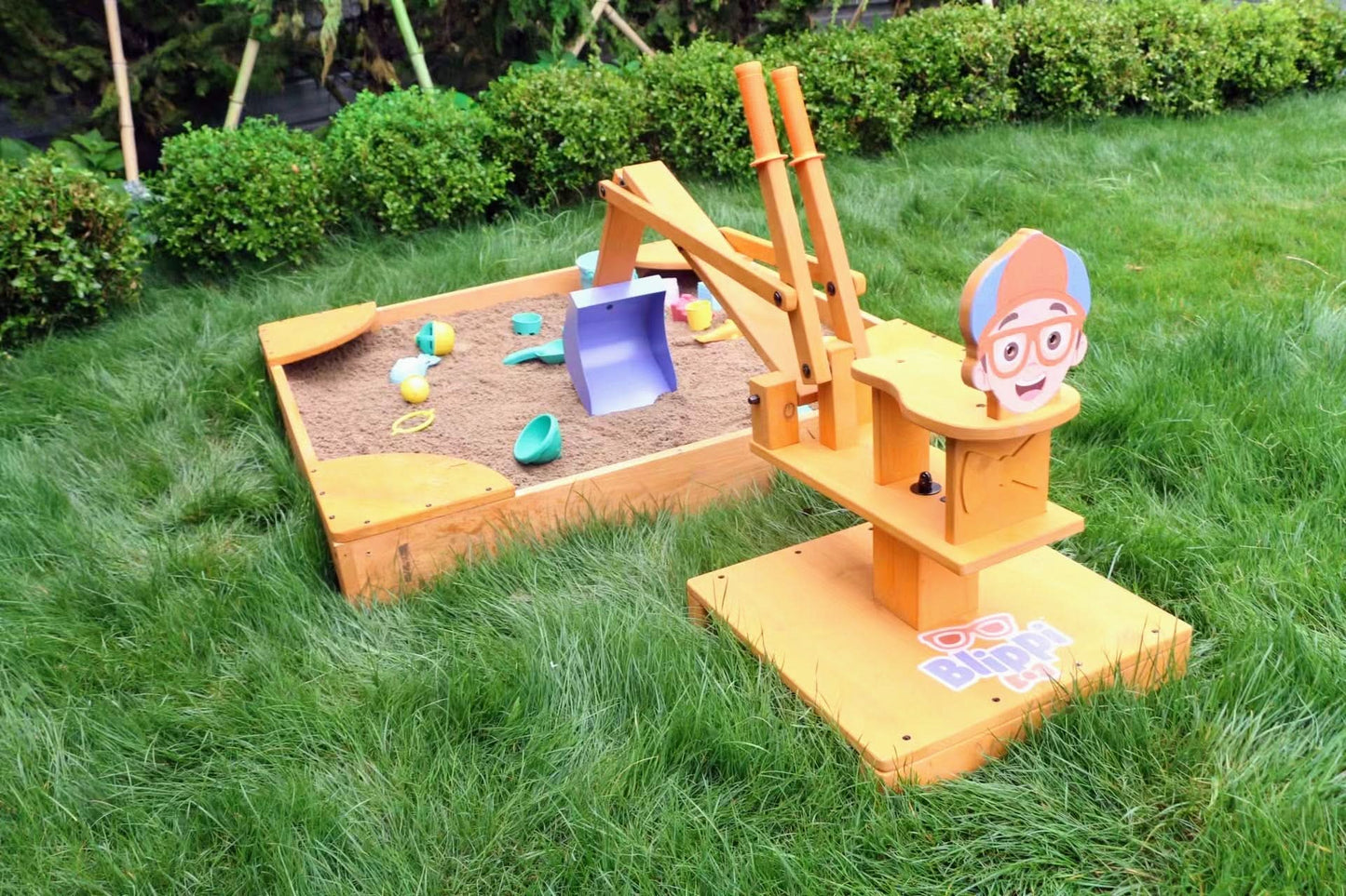 Avenlur Blippi Excavator: Wooden Sustainable Ride-On Sandbox Toy with 360° Swivel for Toddlers