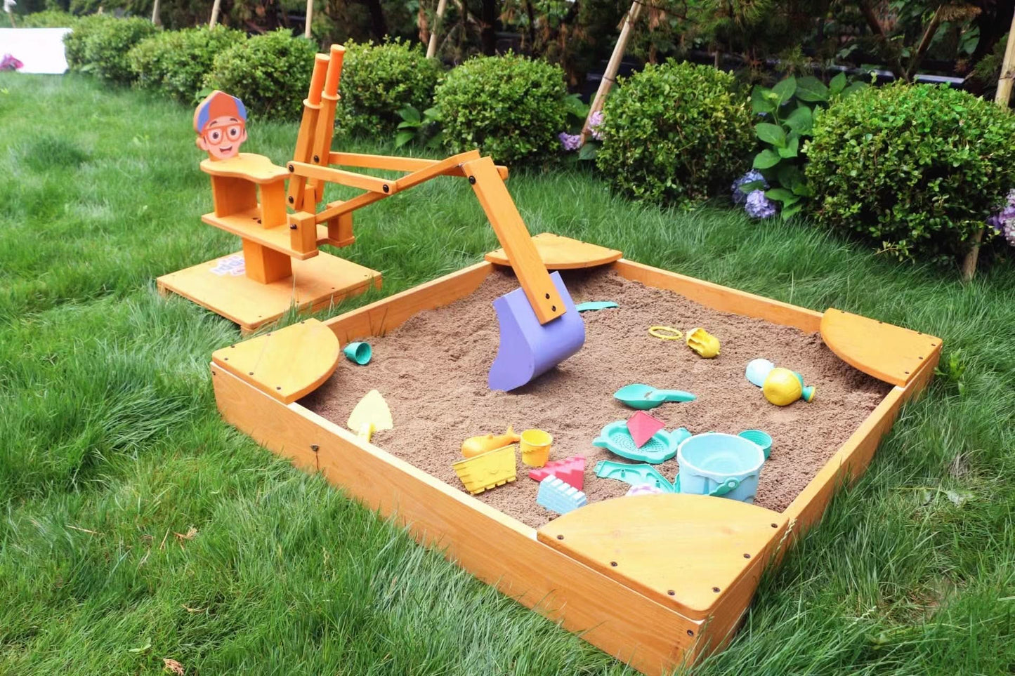 Avenlur Blippi Excavator: Wooden Sustainable Ride-On Sandbox Toy with 360° Swivel for Toddlers