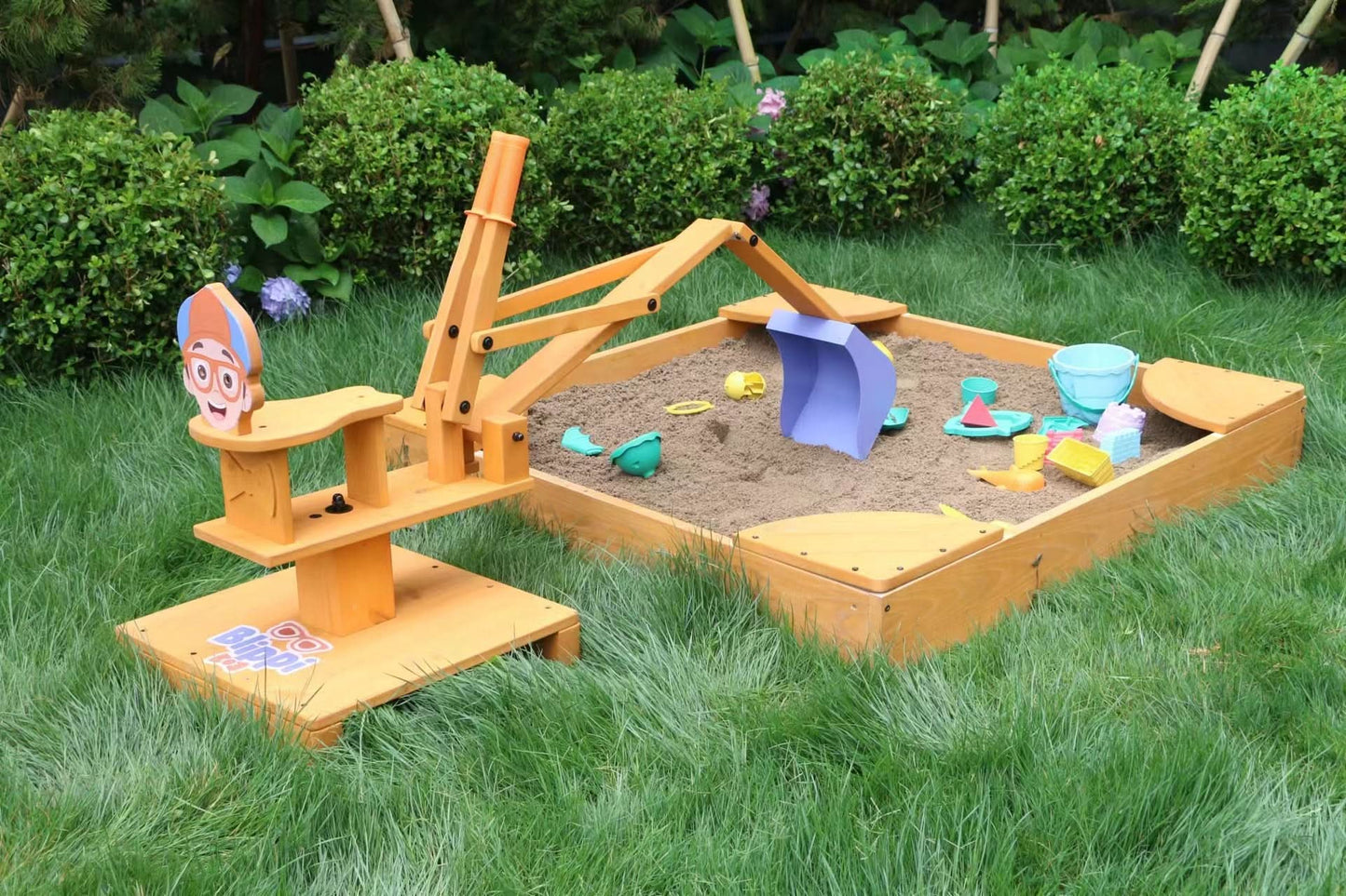 Avenlur Blippi Excavator: Wooden Sustainable Ride-On Sandbox Toy with 360° Swivel for Toddlers
