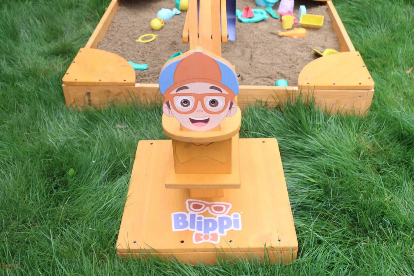 Avenlur Blippi Excavator: Wooden Sustainable Ride-On Sandbox Toy with 360° Swivel for Toddlers