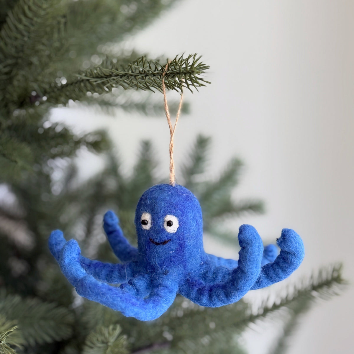 Blue Octopus Ornament – Handmade Wool Felt Holiday Decor