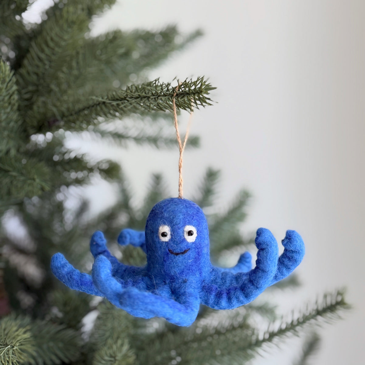 Blue Octopus Ornament – Handmade Wool Felt Holiday Decor