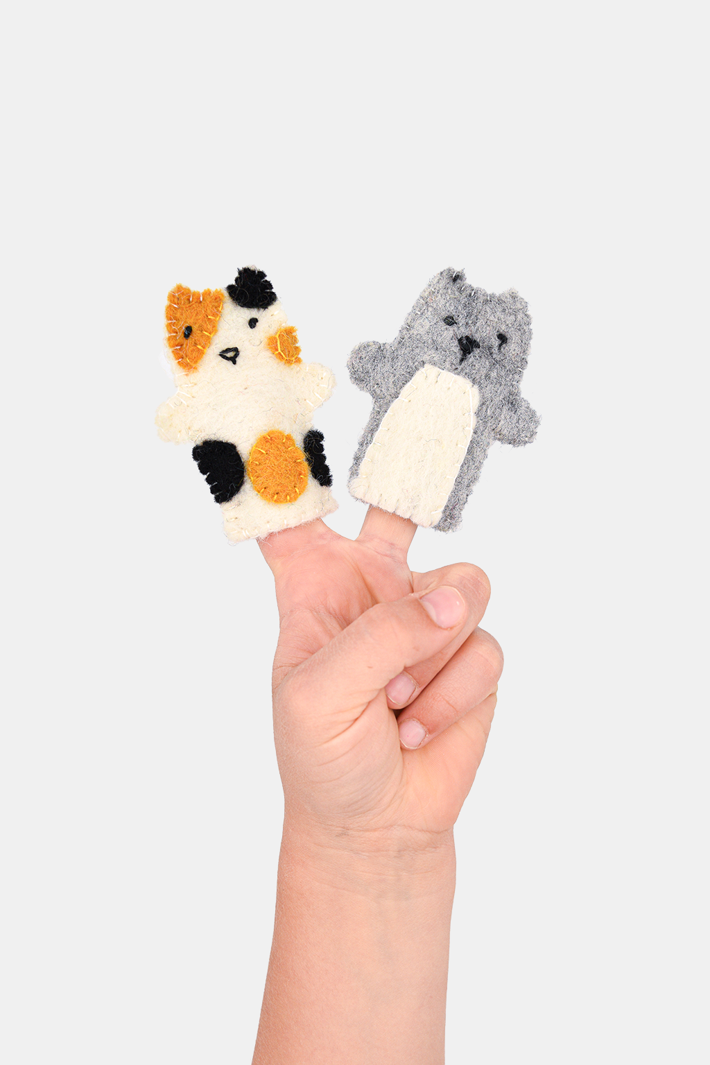 Cats Finger Puppet Set – Handmade Wool Felt Pretend Play Toy