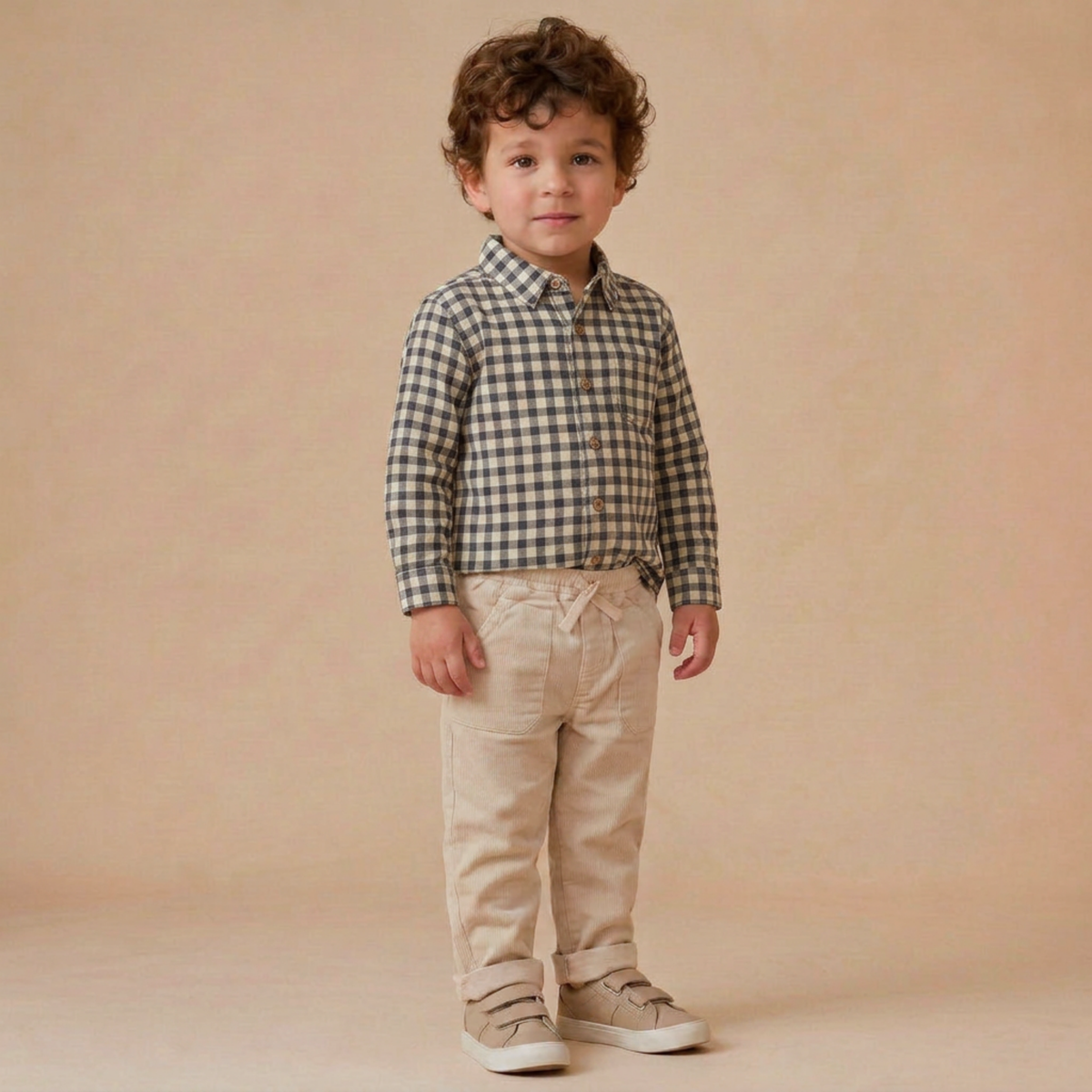 Organic Collared Long Sleeve Shirt for Toddlers – Charcoal Plaid