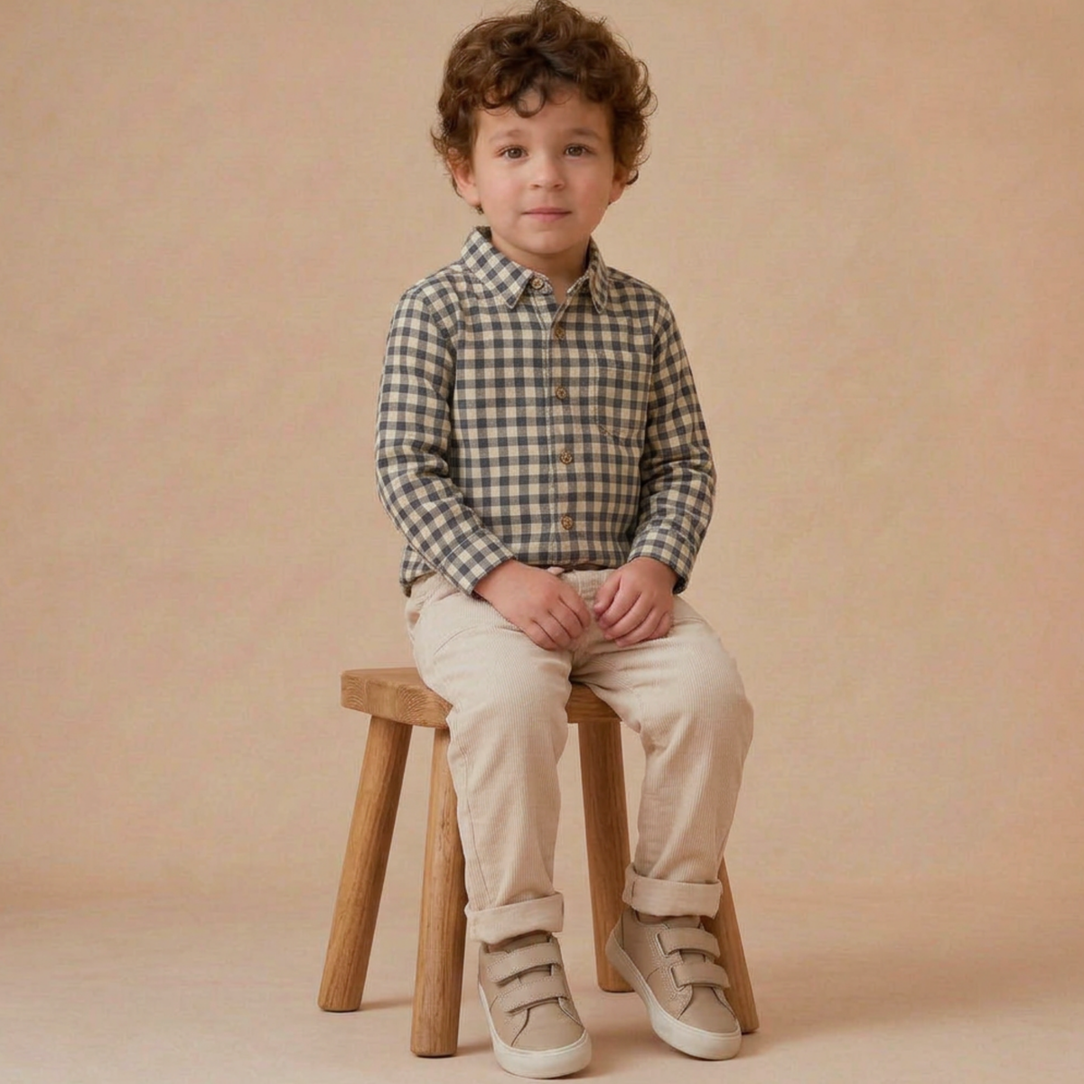 Organic Collared Long Sleeve Shirt for Toddlers – Charcoal Plaid