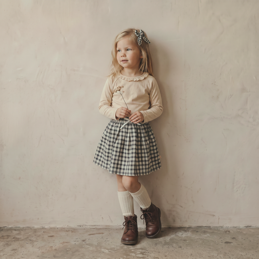 Organic Cotton Twill Skirt for Toddlers – Charcoal Plaid
