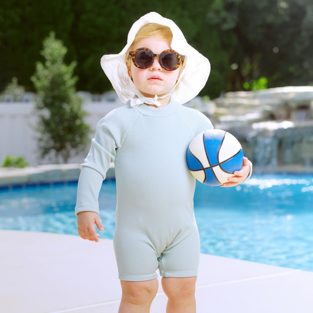Rainbow Sprout Baby Long-Sleeve Rash Guard Swimsuit with Shorts – Ribbed, Gender-Neutral, Mint