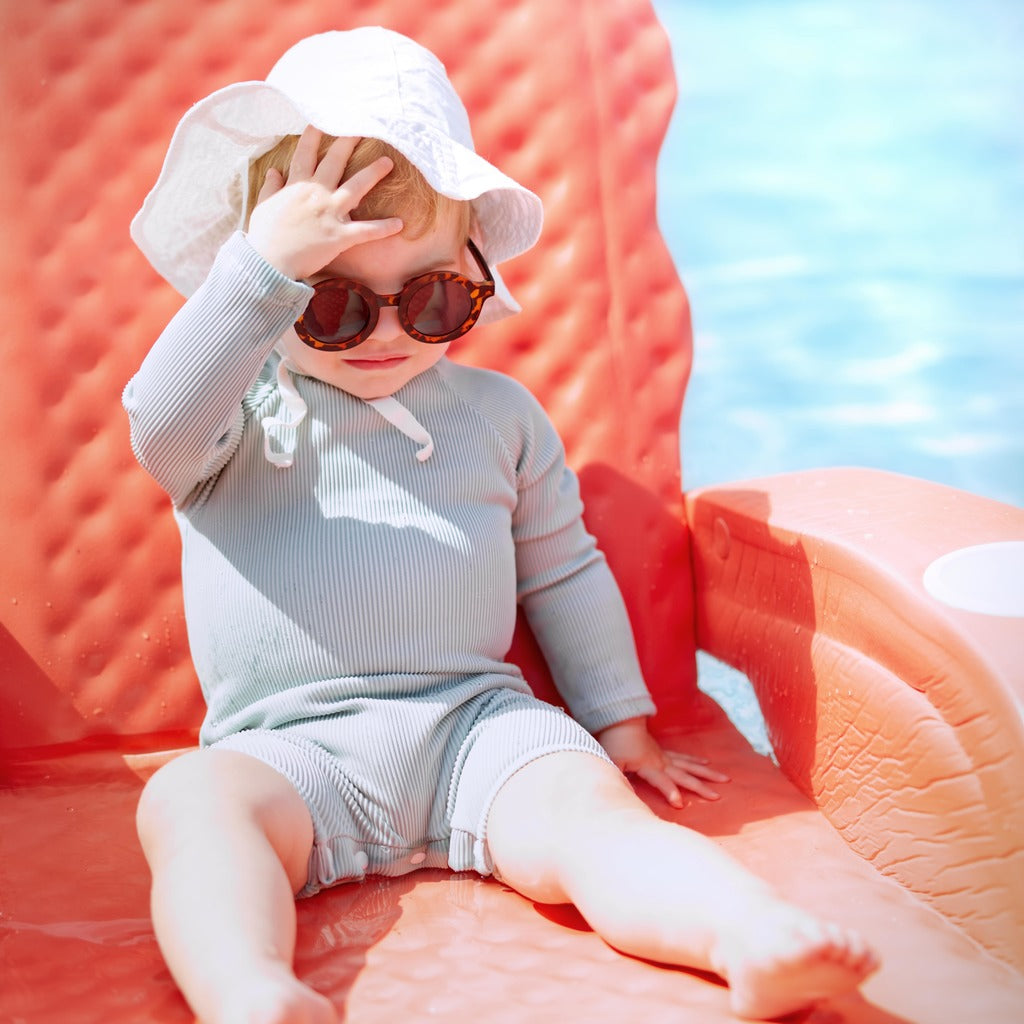 Rainbow Sprout Baby Long-Sleeve Rash Guard Swimsuit with Shorts – Ribbed, Gender-Neutral, Mint