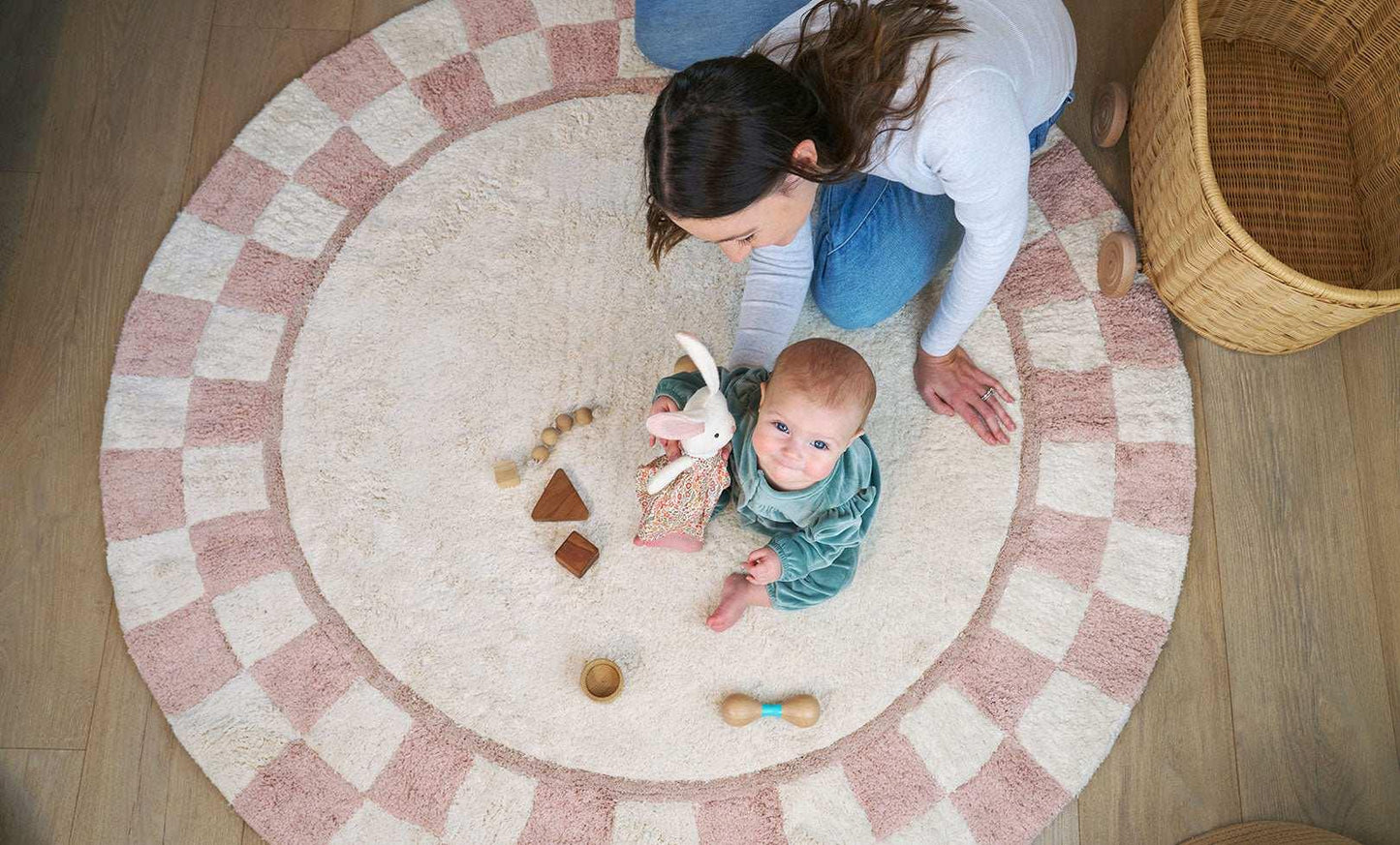Sage & Wild Checkered Charm Rug - GOTS Certified Organic Cotton Kids' Room Round Rug