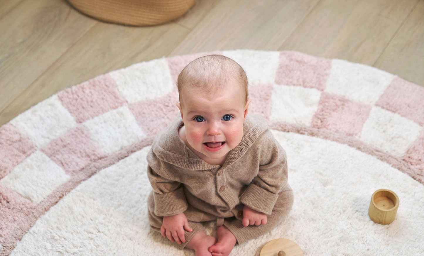 Sage & Wild Checkered Charm Rug - GOTS Certified Organic Cotton Kids' Room Round Rug