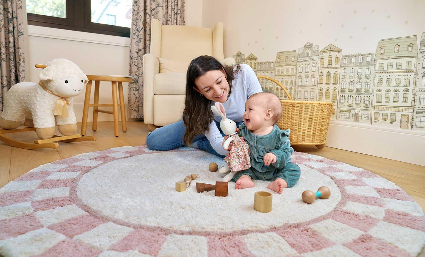 Sage & Wild Checkered Charm Rug - GOTS Certified Organic Cotton Kids' Room Round Rug