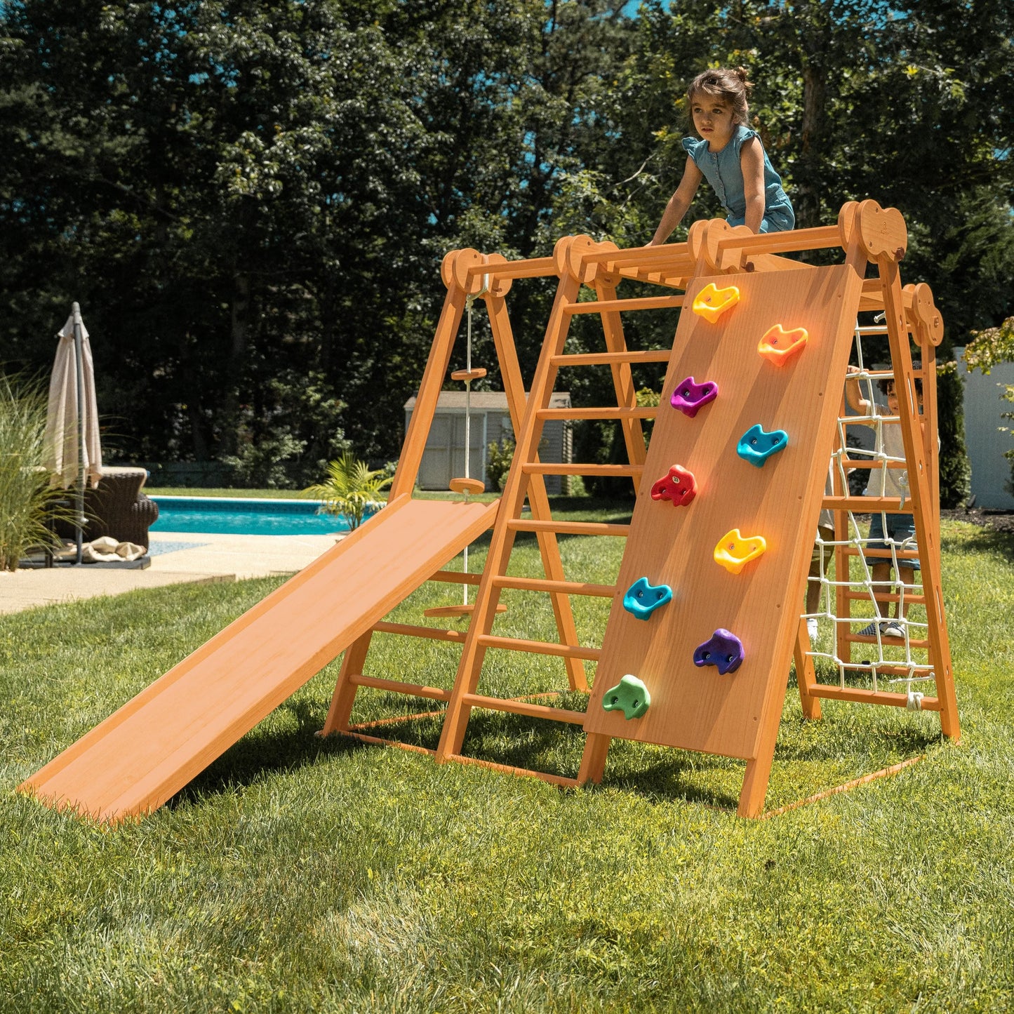 The Chestnut: 8-in-1 Montessori Wooden Climbing Gym & Slide for Toddlers and Kids 2-8 | Indoor/Outdoor Playground Set