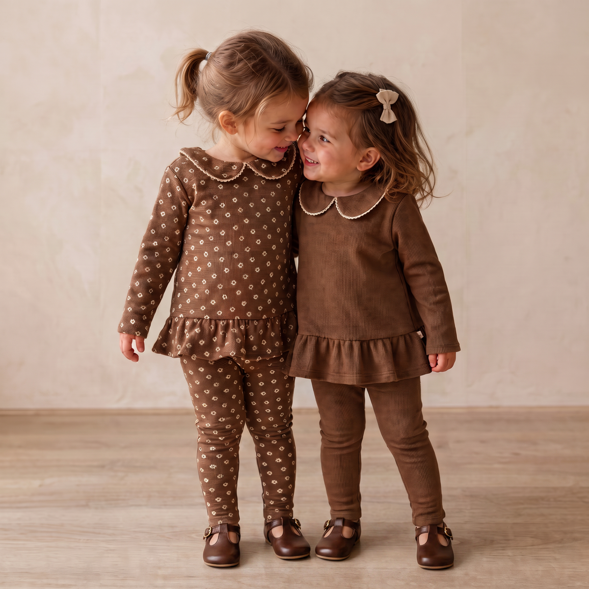 Organic Cotton Leggings, Set of 2 for Babies & Toddlers – Chestnut Bloom + Brown