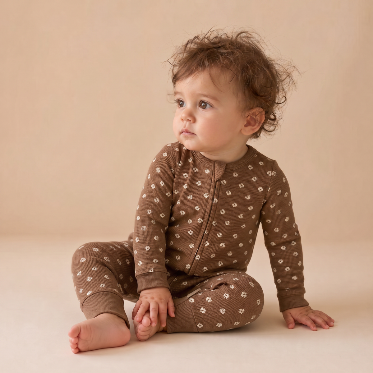Organic Cotton 2-Way Zip Romper with Convertible Footies & Mittens for Babies – Chestnut Bloom