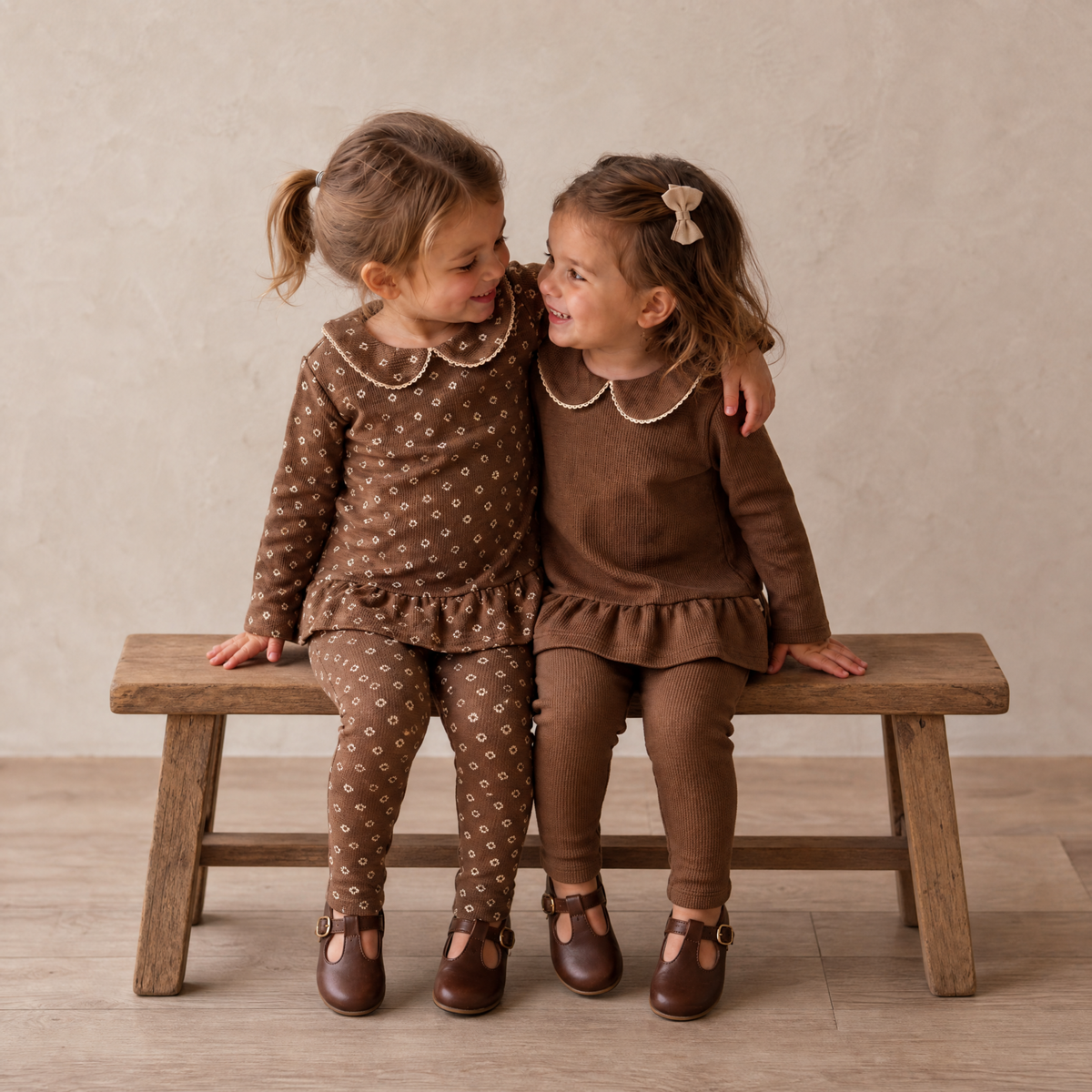 Organic Collar Peplum Tops, Set of 2 for Babies & Toddlers – Chestnut Bloom + Brown