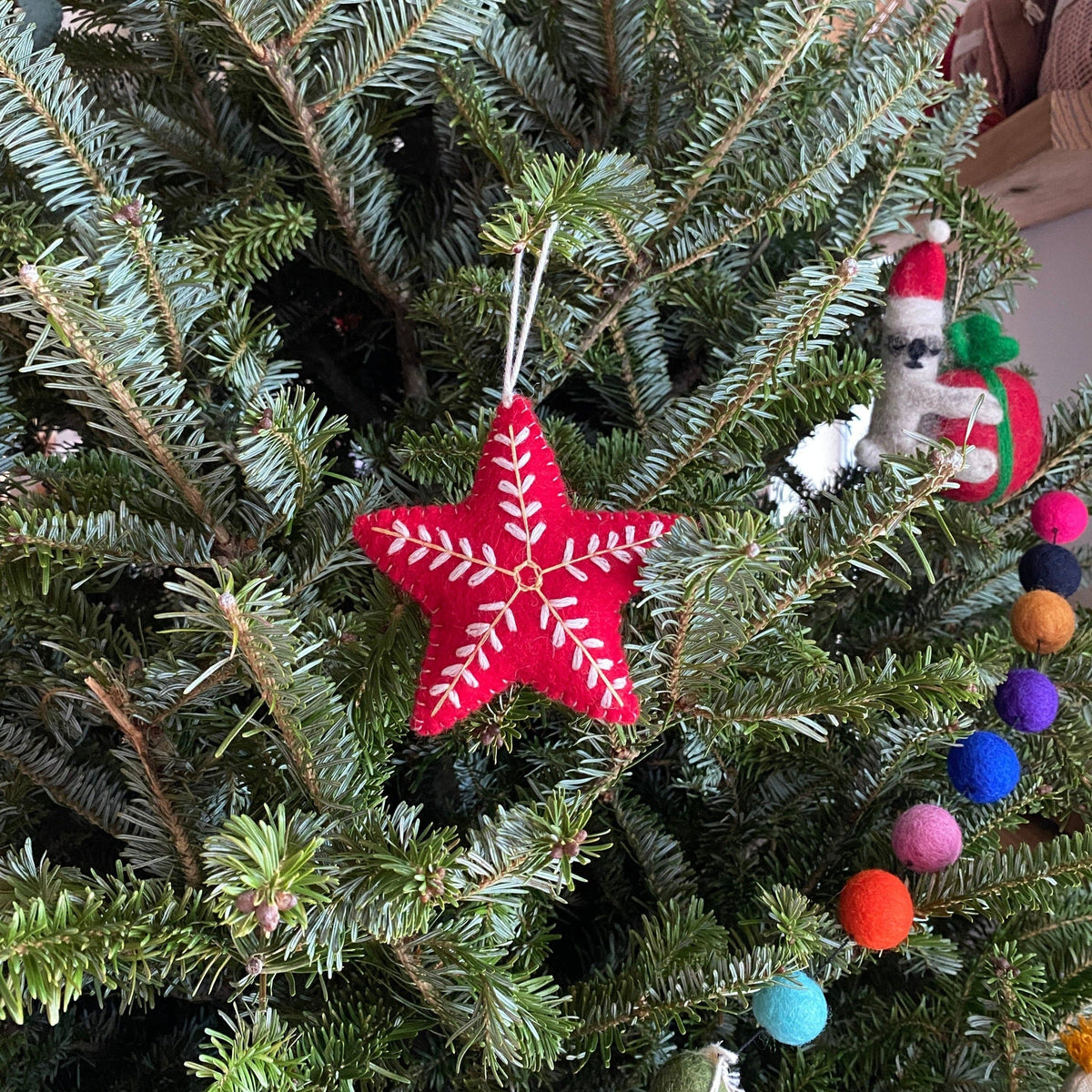 Snowflake Star Christmas Ornament – Handmade Wool Felt Holiday Decor