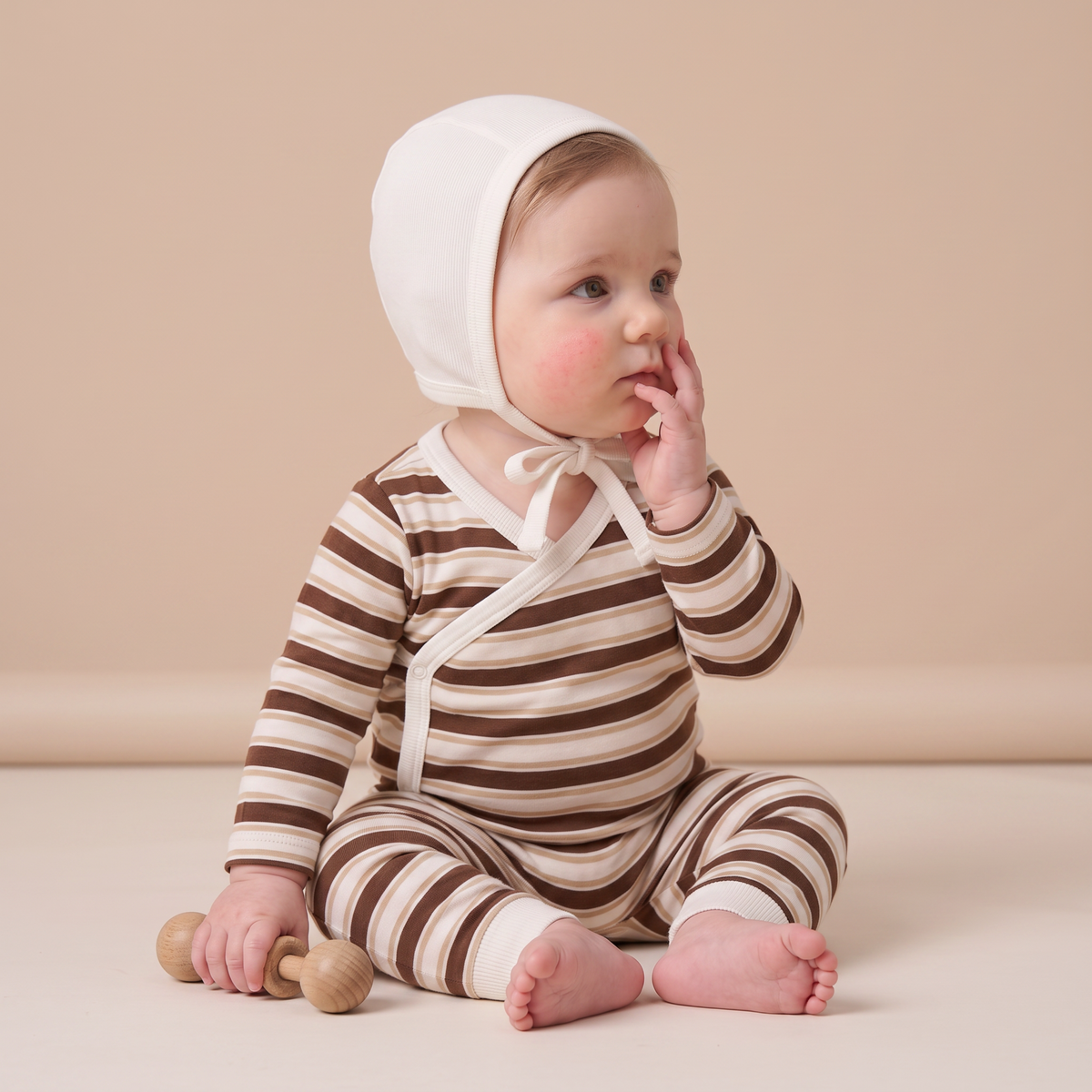 Organic Cotton Kimono Onesie & Pants Set for Babies – Cocoa Stripe
