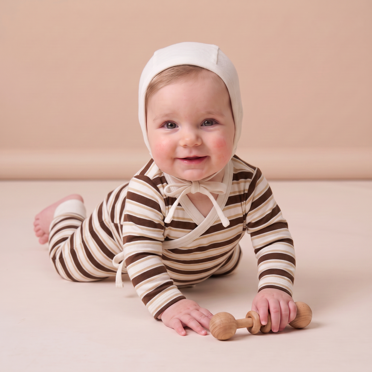Organic Cotton Kimono Onesie & Pants Set for Babies – Cocoa Stripe