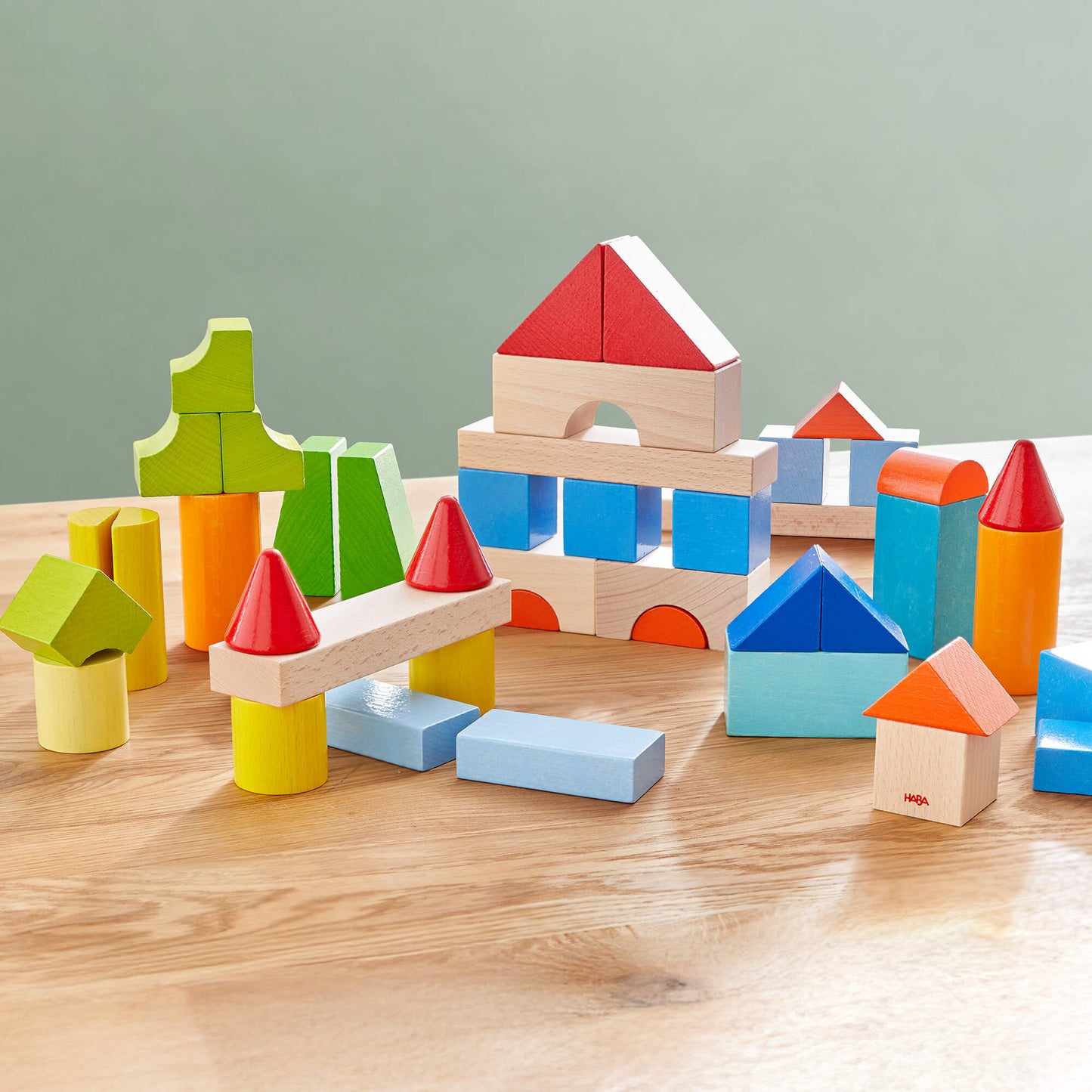 Colored Wooden Building Blocks - 46 Piece Set