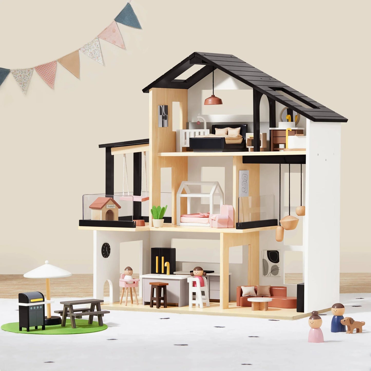 Tiny Land® Modern Family Eco-Friendly Wooden Dollhouse