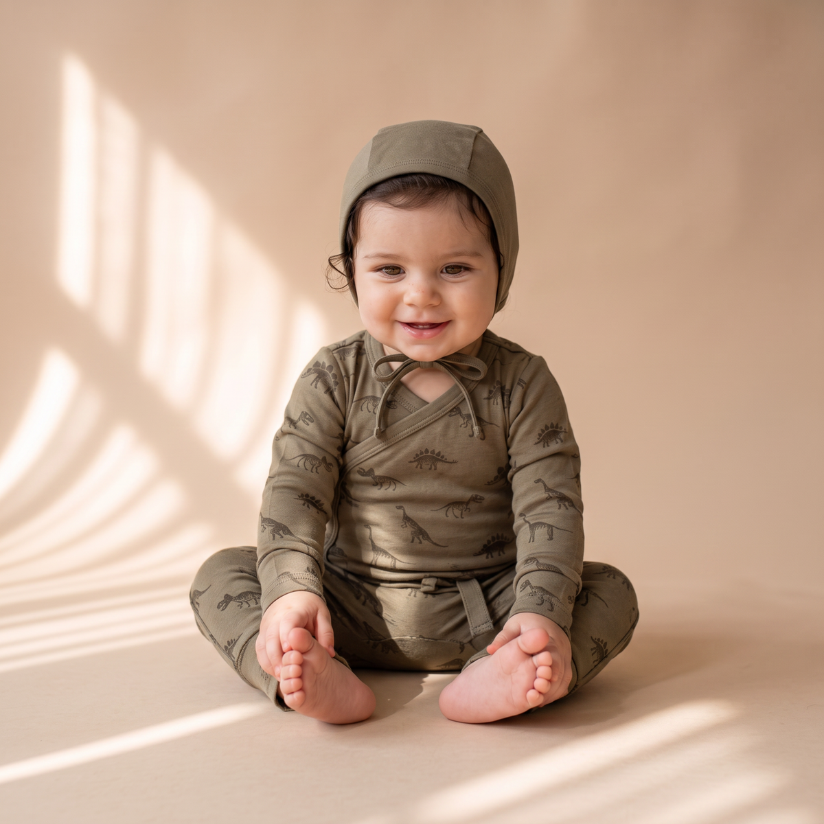 Organic Cotton Kimono Onesie & Pants Set for Babies – Dino