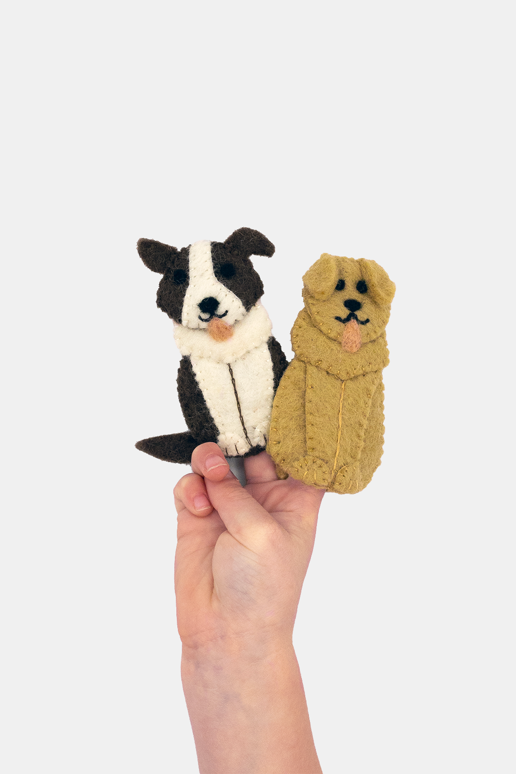 Dog Finger Puppet Set – Handmade Wool Felt Pretend Play Toy
