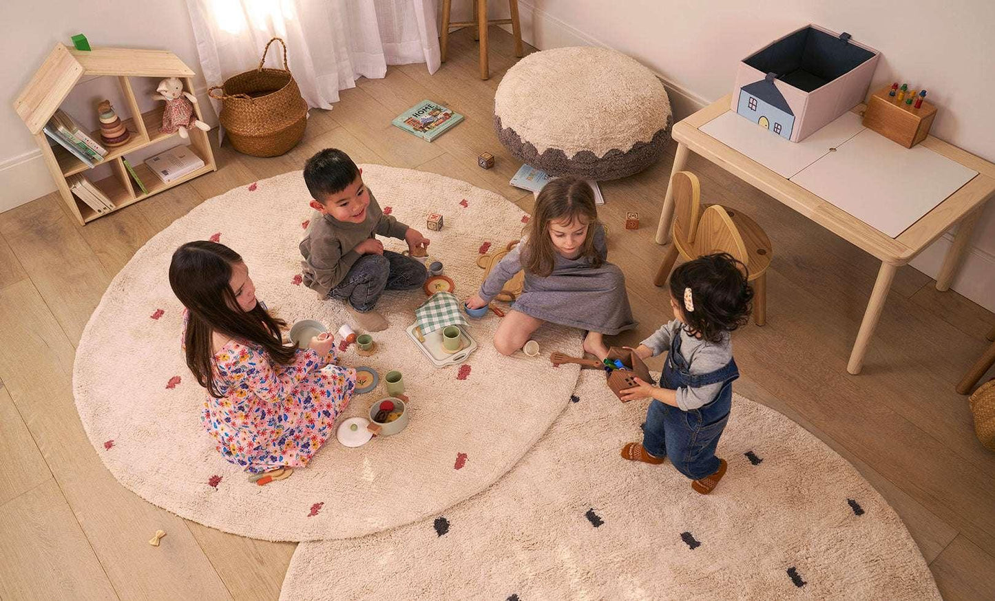 Sage & Wild Dotted Washable Organic Cotton Round Rug - GOTS Certified Classic Design in Rust